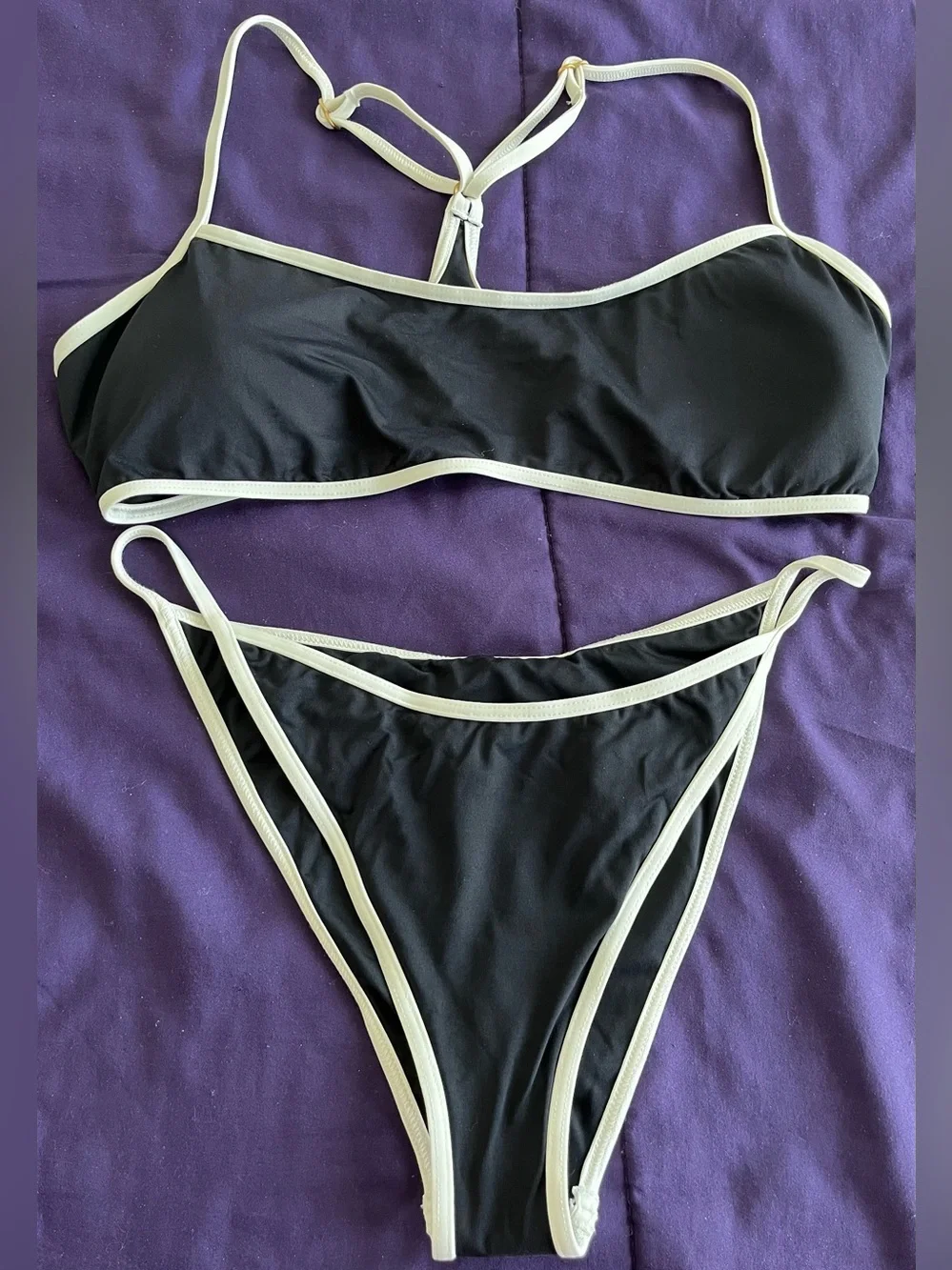 L*Space Bikini Set Pamela Top & Tommy Bottoms Black/Cream Size XL Resortwear